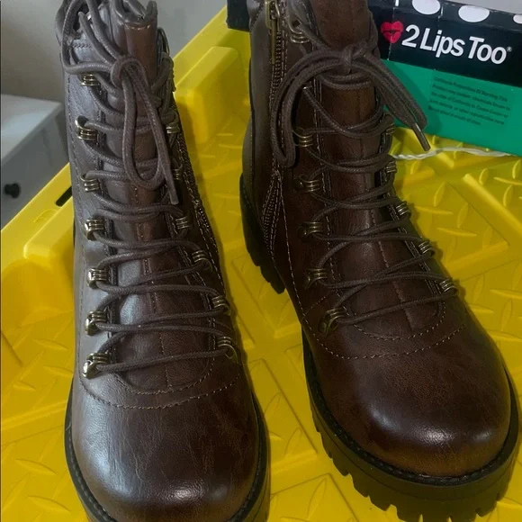 2 Lips Too Dark Brown Combat Boots - Picture 5 of 8